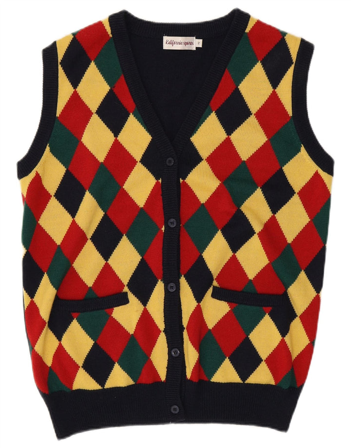Suéter cardigã feminino vintage de grandes dimensões US 2 XS multicolorido
