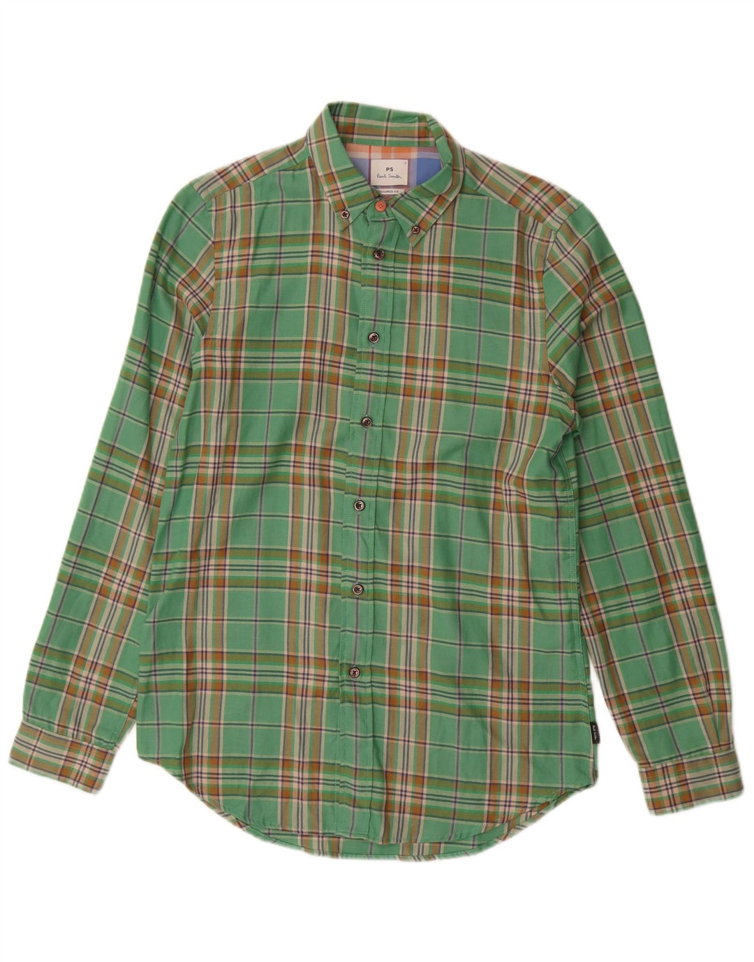 PAUL SMITH Camisa masculina de flanela sob medida, pequena, verde, xadrez, algodão