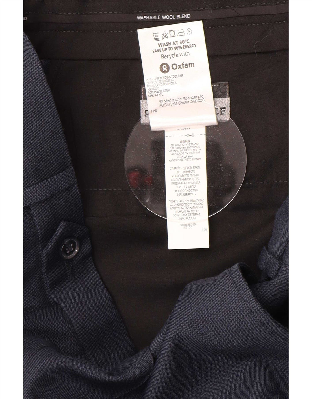 Calça masculina Marks & Spencer Pegged Suit W32 L31 azul marinho poliéster