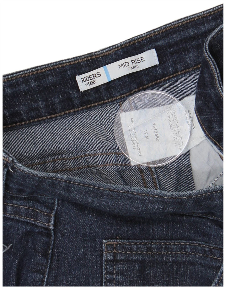Calça jeans feminina LEE Riders cintura média capri EUA 12 grande W32 L19 azul marinho