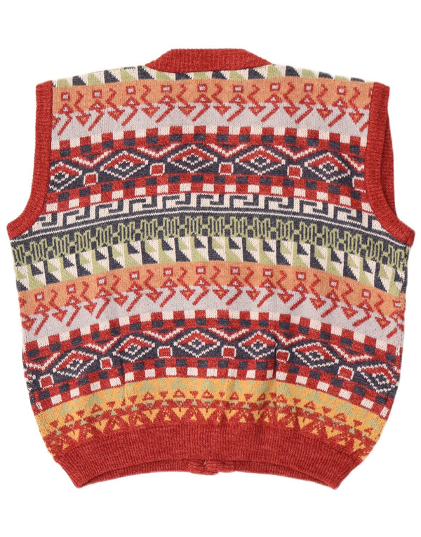 Suéter vintage masculino sem mangas cardigan XL multicolorido geométrico