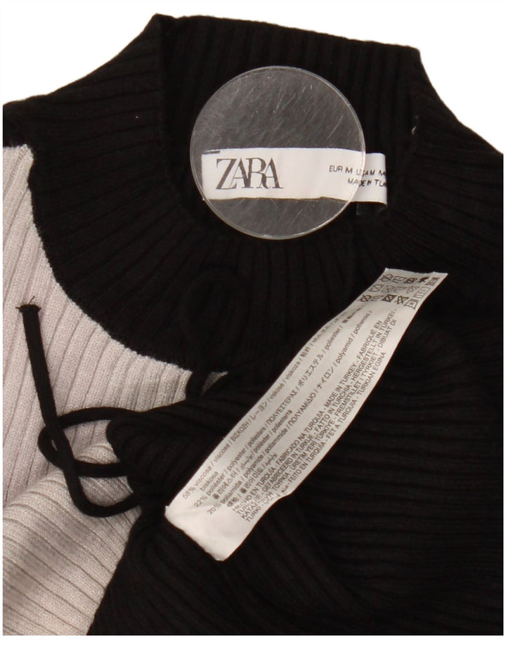 Zara Crop Top Feminino Manga Longa Reino Unido 12 Médio Preto Colourblock Viscose