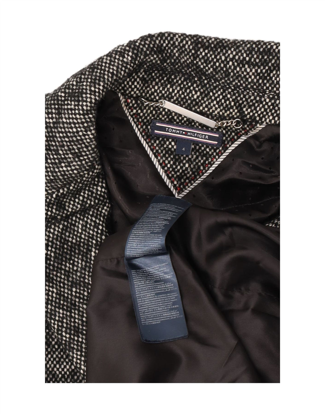 Sobretudo feminino Tommy Hilfiger US 4 pequeno lã manchada azul marinho