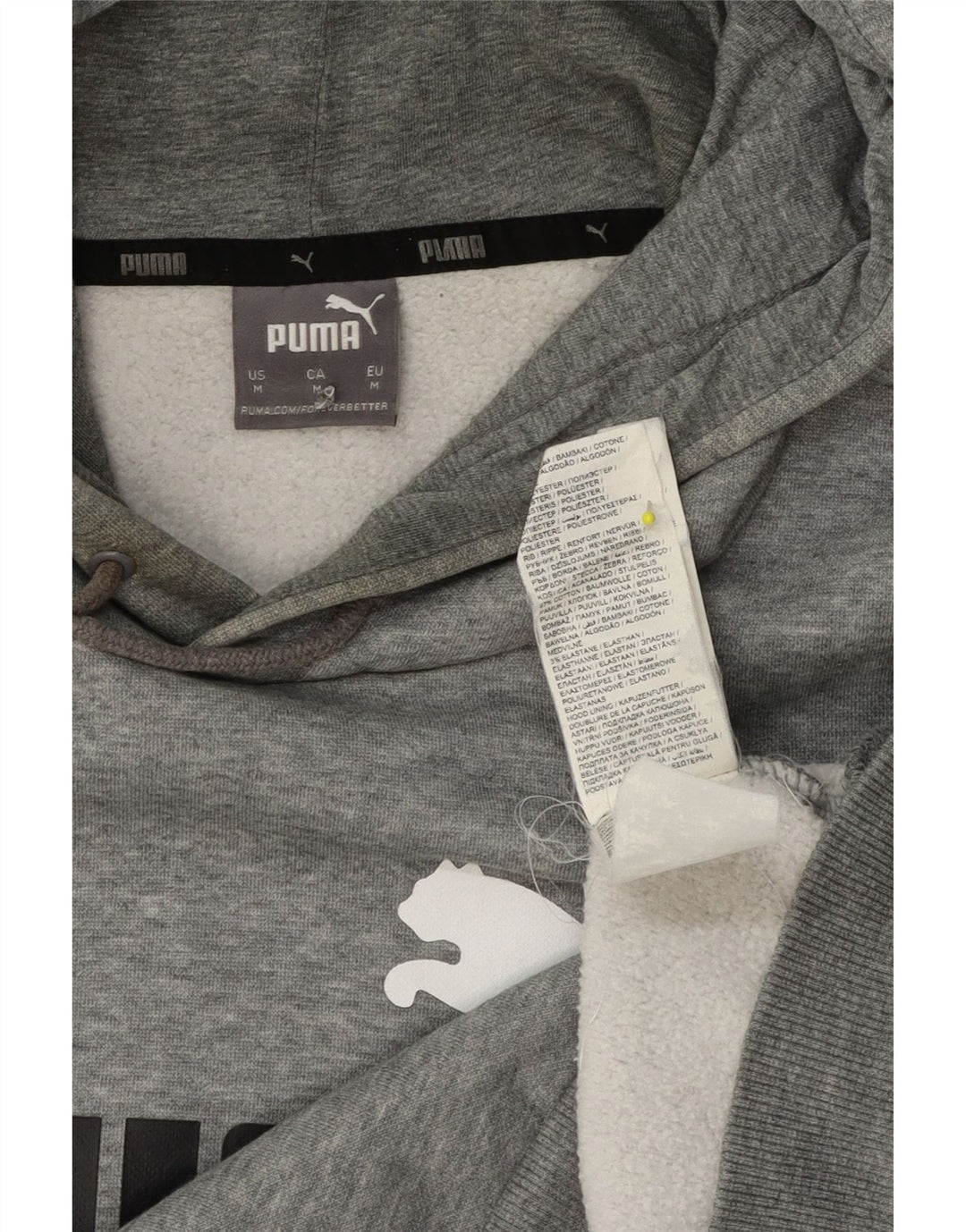Suéter com capuz gráfico masculino Puma, algodão manchado cinza médio