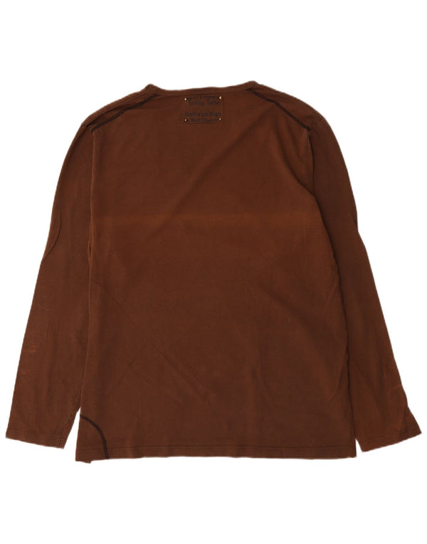 Bromfield Mens Top Manga Longa 2XL Algodão Marrom