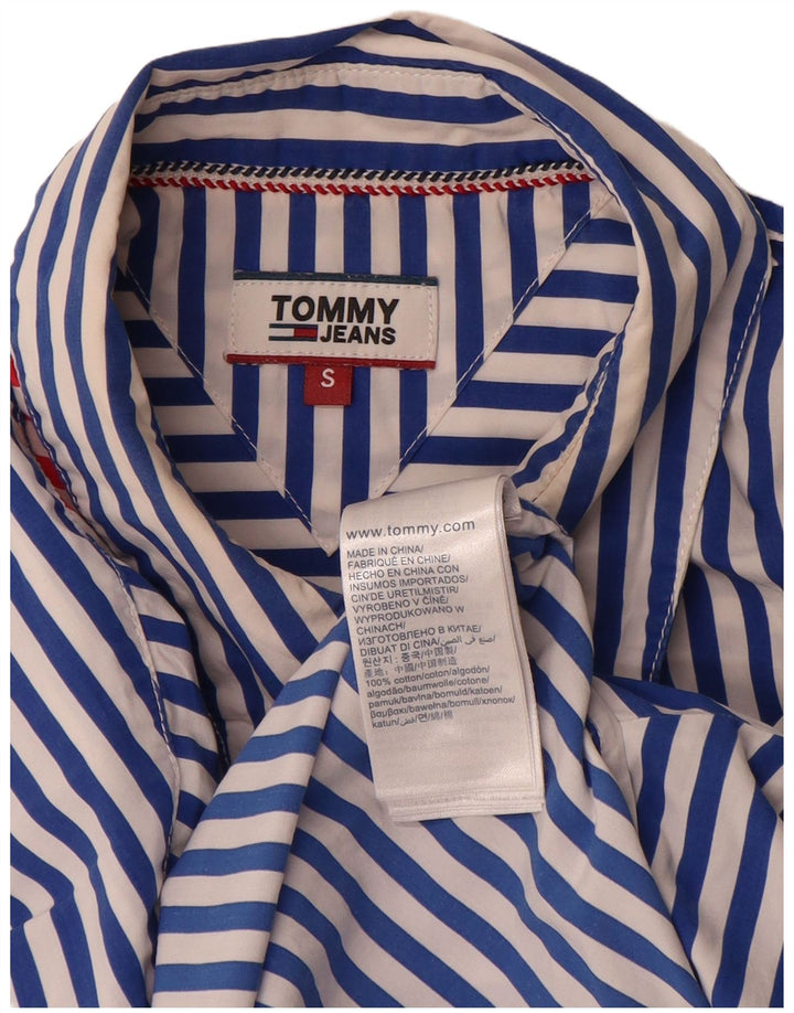Camisa masculina Tommy Hilfiger pequena listrada azul de algodão