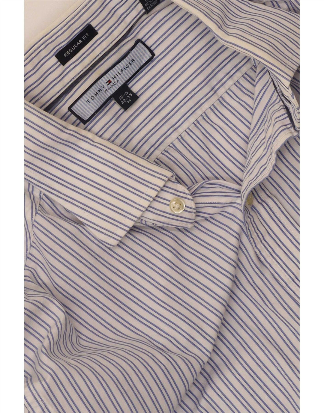 Tommy Hilfiger Camisa masculina regular fit algodão listrado azul médio