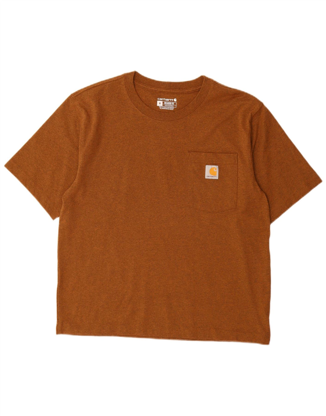 Camiseta masculina CARHARTT com ajuste relaxado, algodão manchado marrom médio