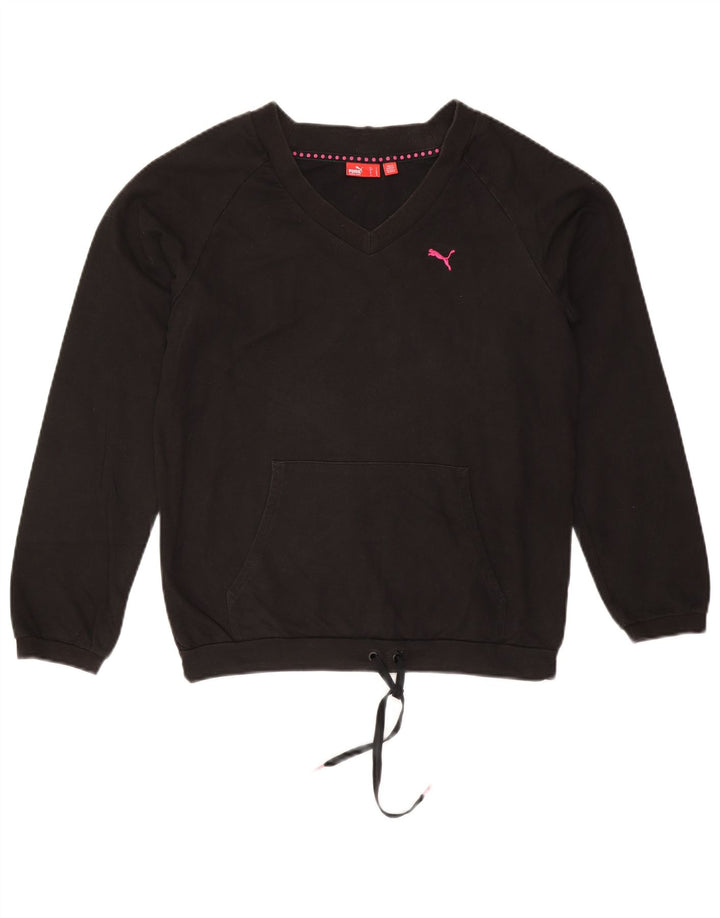 Puma moletom feminino oversized jumper UK 10 pequeno algodão preto