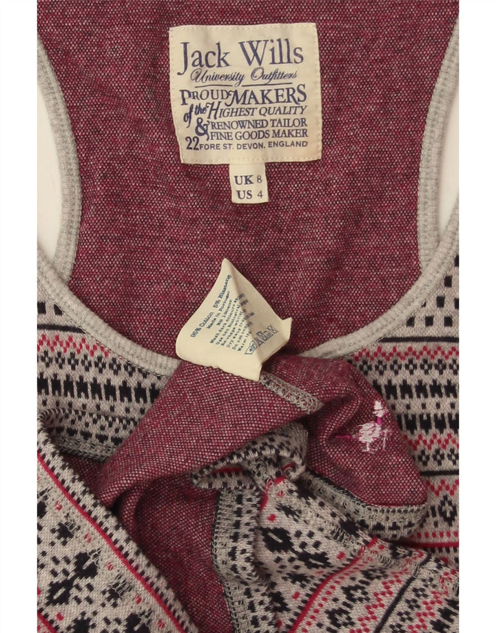 JACK WILLS Colete feminino Top UK 8 pequeno cinza Fair Isle algodão