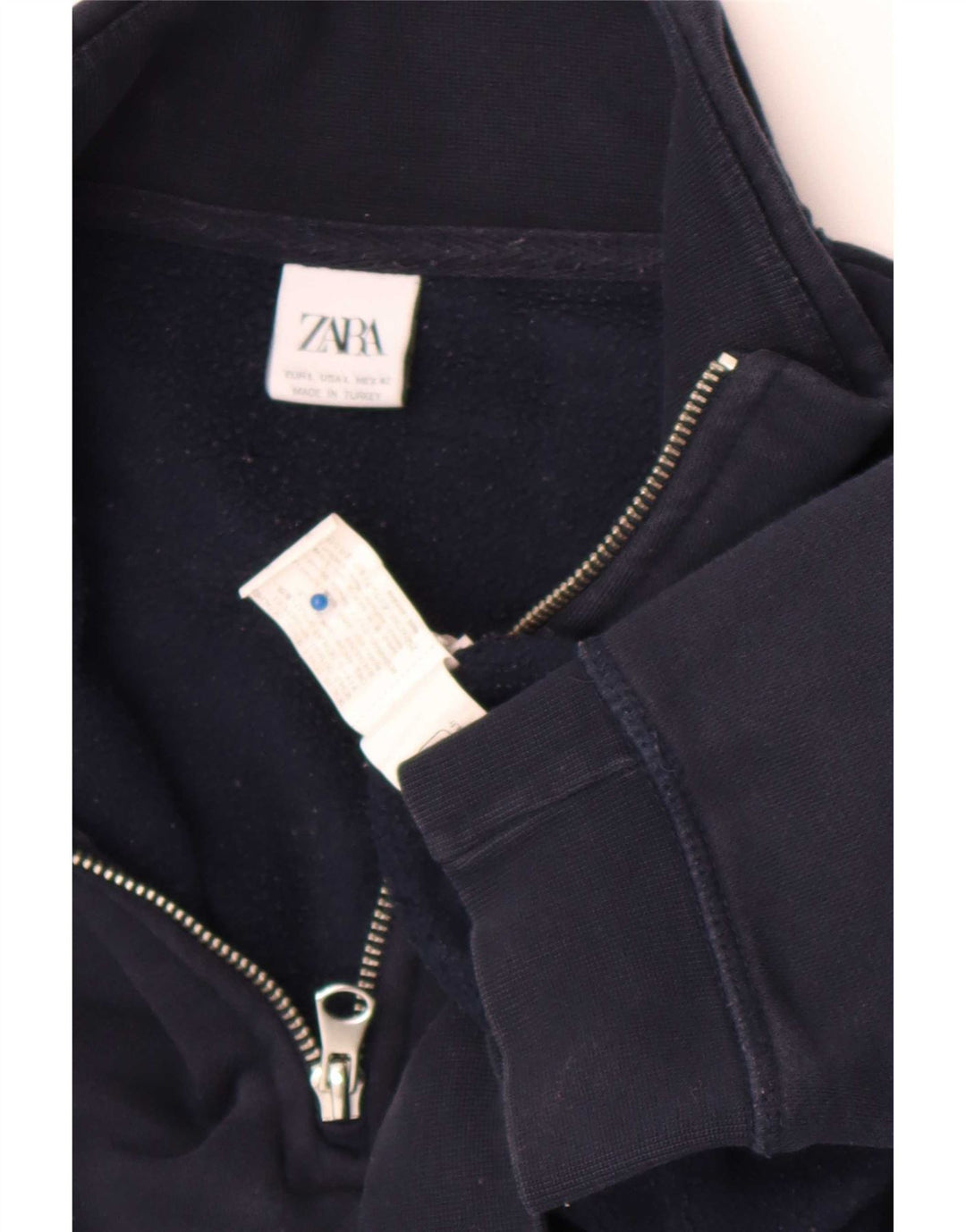 Moletom masculino Zara com zíper e gola alta de algodão azul marinho
