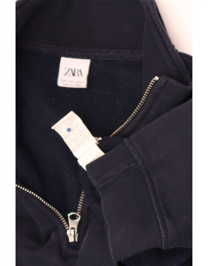 Moletom masculino Zara com zíper e gola alta de algodão azul marinho