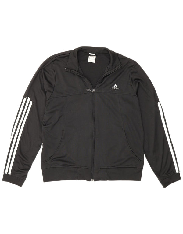 Adidas Womens Tracksuit Top Jacket UK 18 XL Preto Listrado Poliéster Esportes