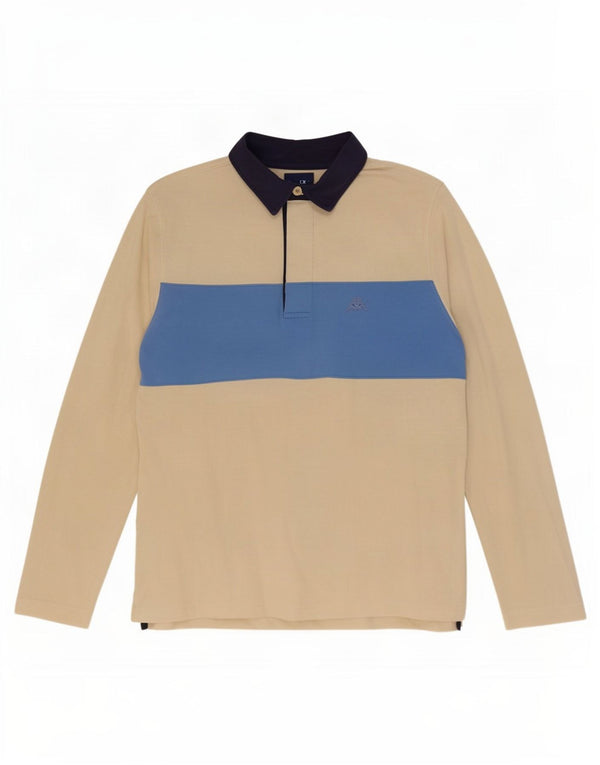 Camisa polo masculina de rugby de manga comprida Kappa pequena bege algodão colorblock