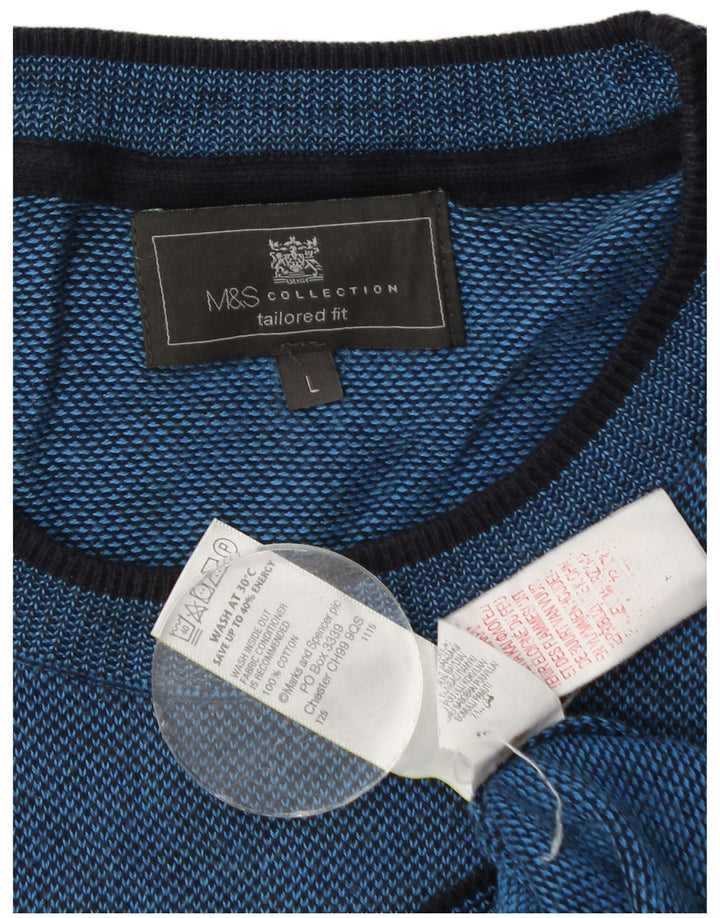 Suéter masculino Marks & Spencer com ajuste personalizado e gola redonda, grande azul