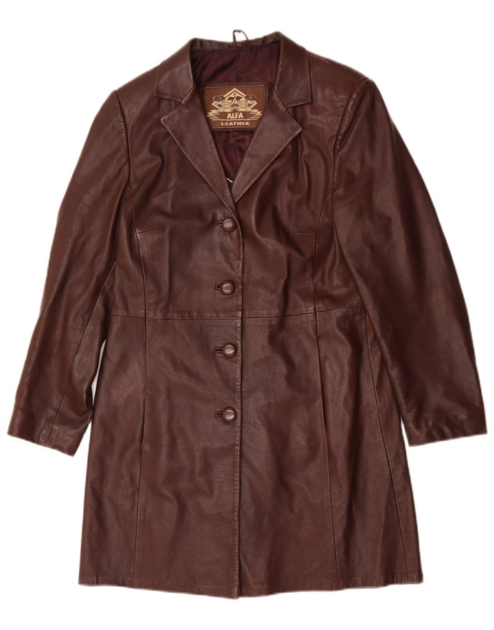 Casaco de couro feminino Alfa UK 10 pequeno couro cor de vinho