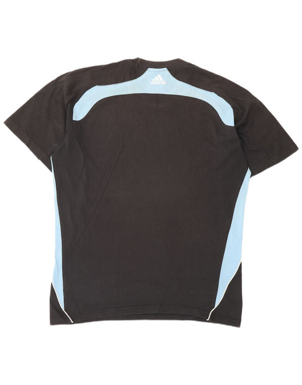 Adidas Mens T-Shirt Top UK 42/44 Grande Preto Colorblock Algodão