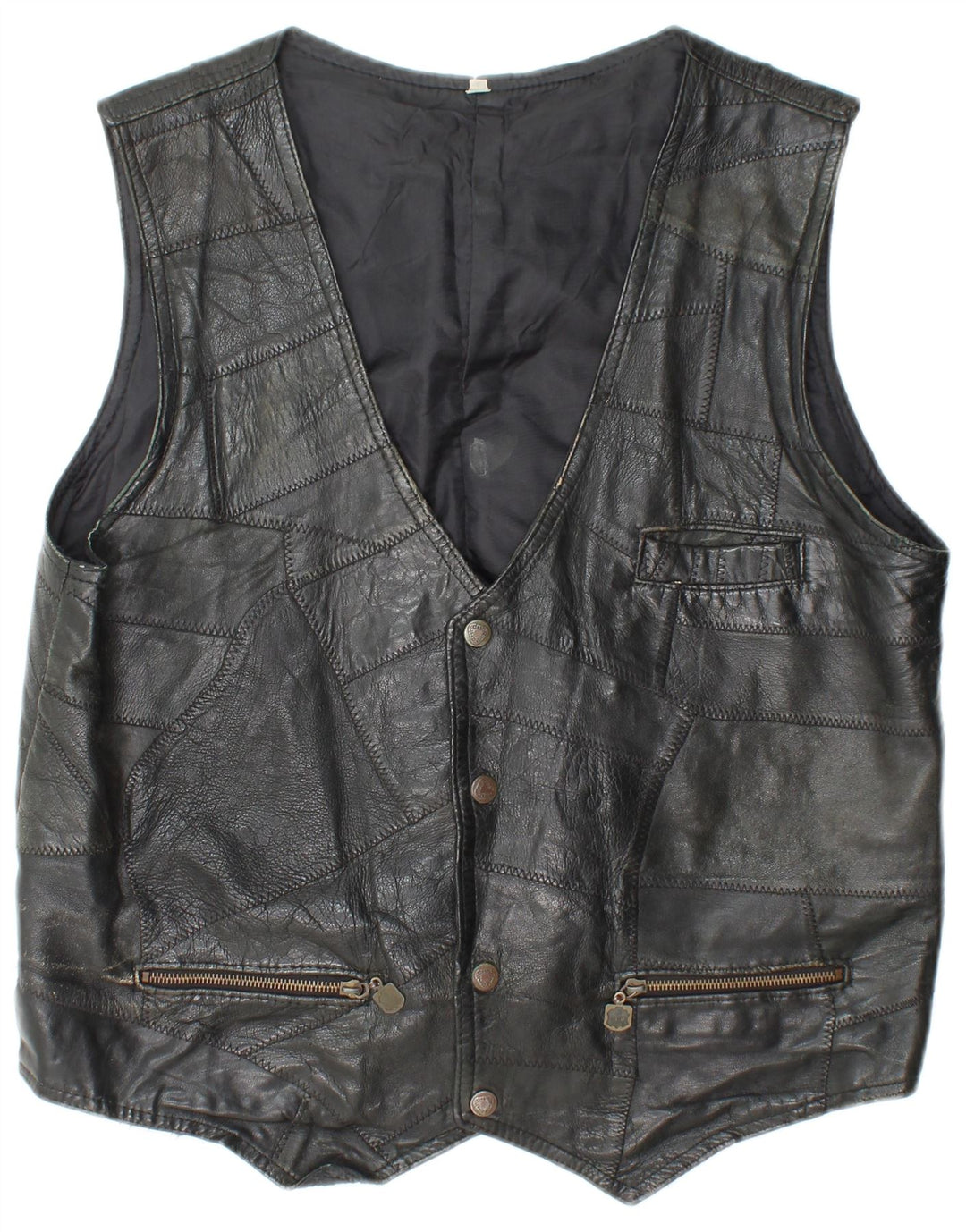 Colete de couro masculino VINTAGE médio preto patchwork