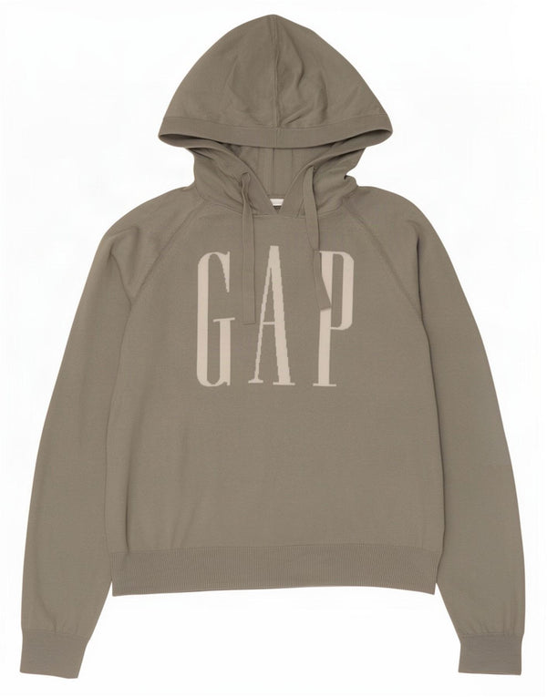 Suéter feminino com capuz gráfico Gap Reino Unido 16 grande algodão cinza