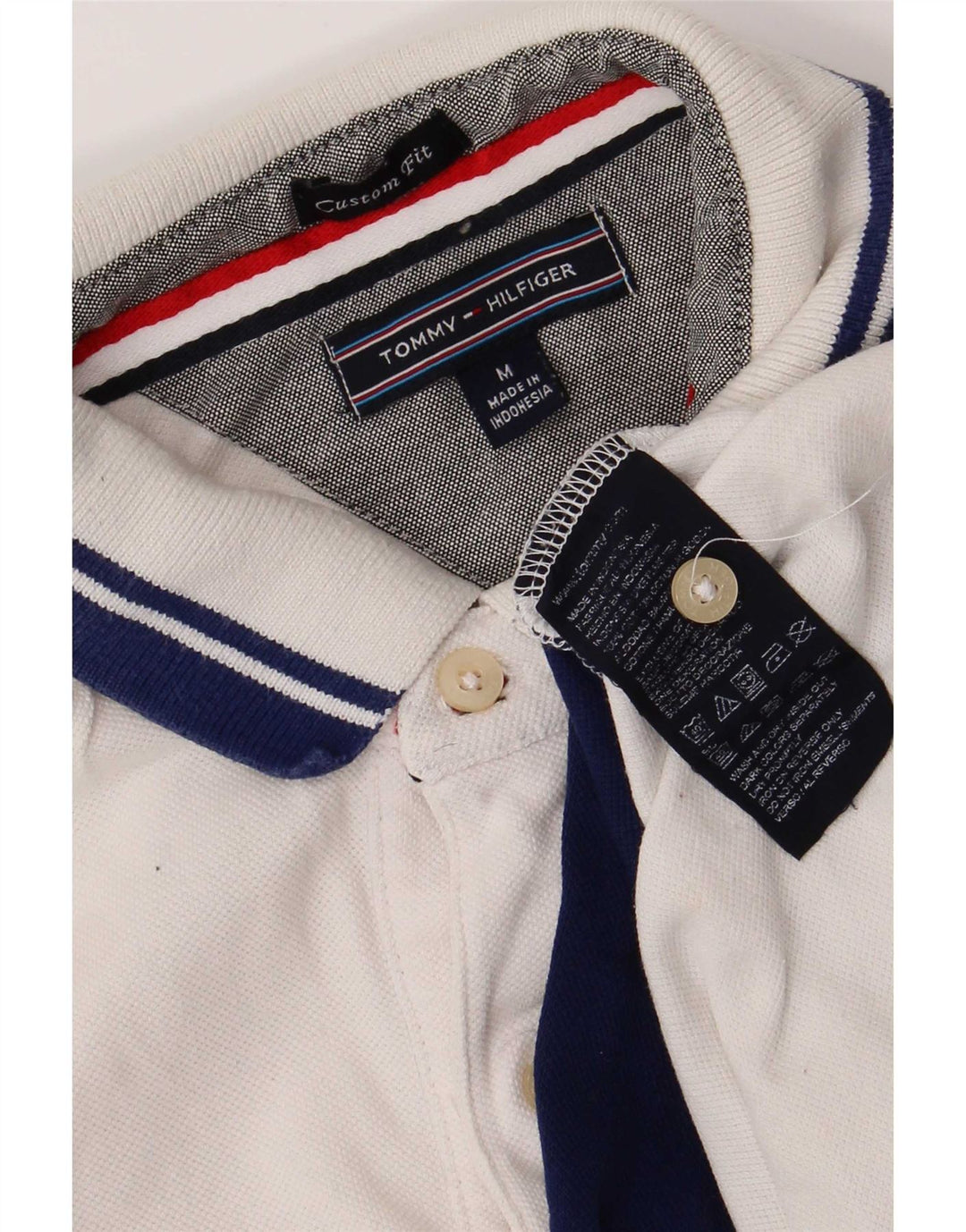 Camisa polo masculina Tommy Hilfiger Graphic Custom Fit médio branco colorblock