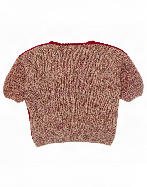 Suéter feminino vintage transparente com gola redonda Reino Unido 16 listrado vermelho grande