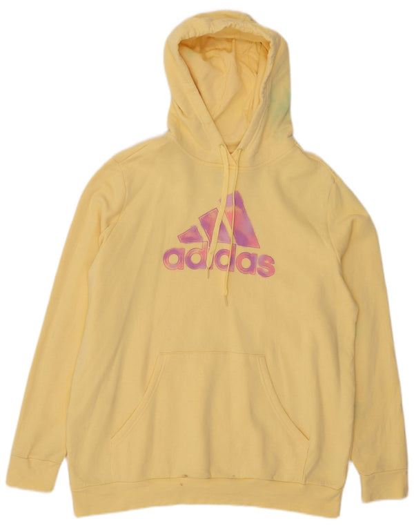 Adidas Womens Graphic Hoodie Jumper UK 20/22 XL Yellow Cotton