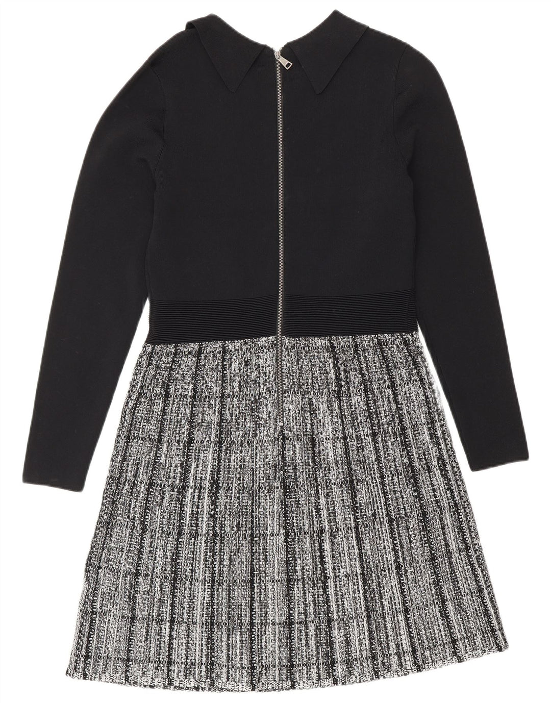 Vestido feminino Ted Baker de manga comprida básico tamanho 2 pequeno preto xadrez viscose