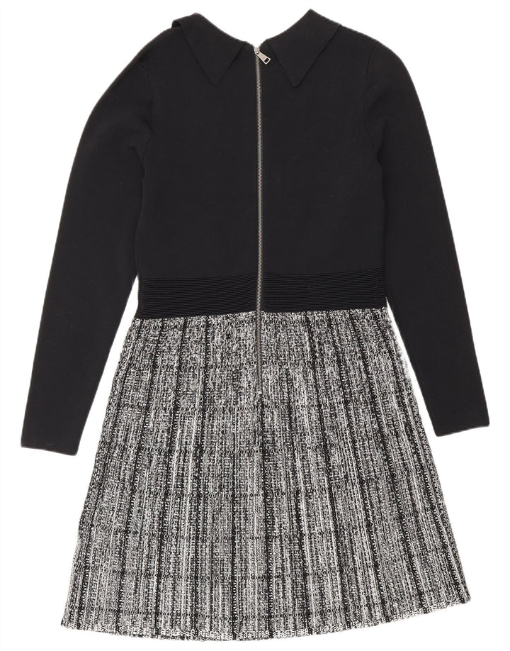 Vestido feminino Ted Baker de manga comprida básico tamanho 2 pequeno preto xadrez viscose