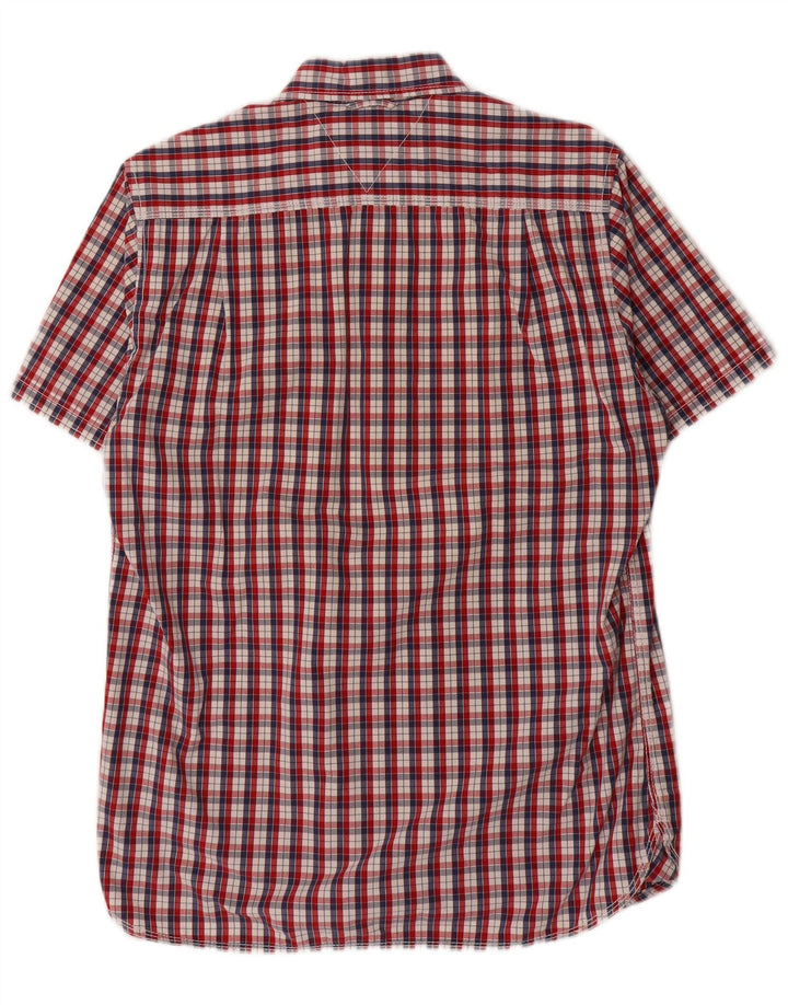 Tommy Hilfiger Camisa masculina de manga curta pequena vermelha xadrez algodão