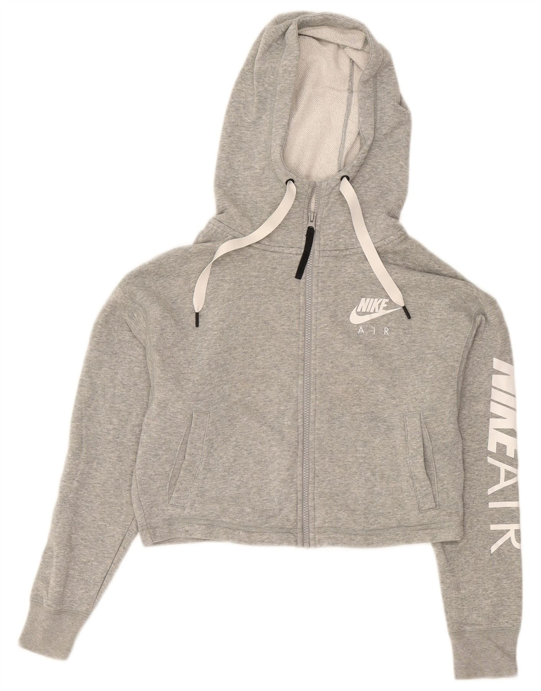 Suéter feminino NIKE com capuz e zíper gráfico oversized UK 10 cinza pequeno