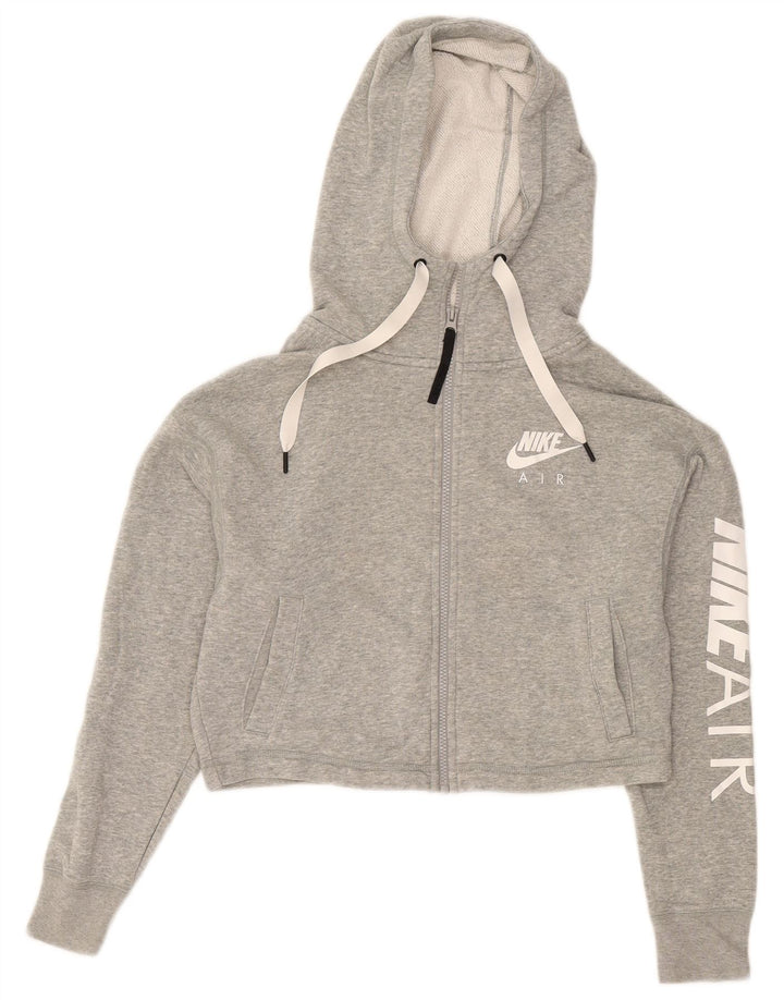 Suéter feminino NIKE com capuz e zíper gráfico oversized UK 10 cinza pequeno