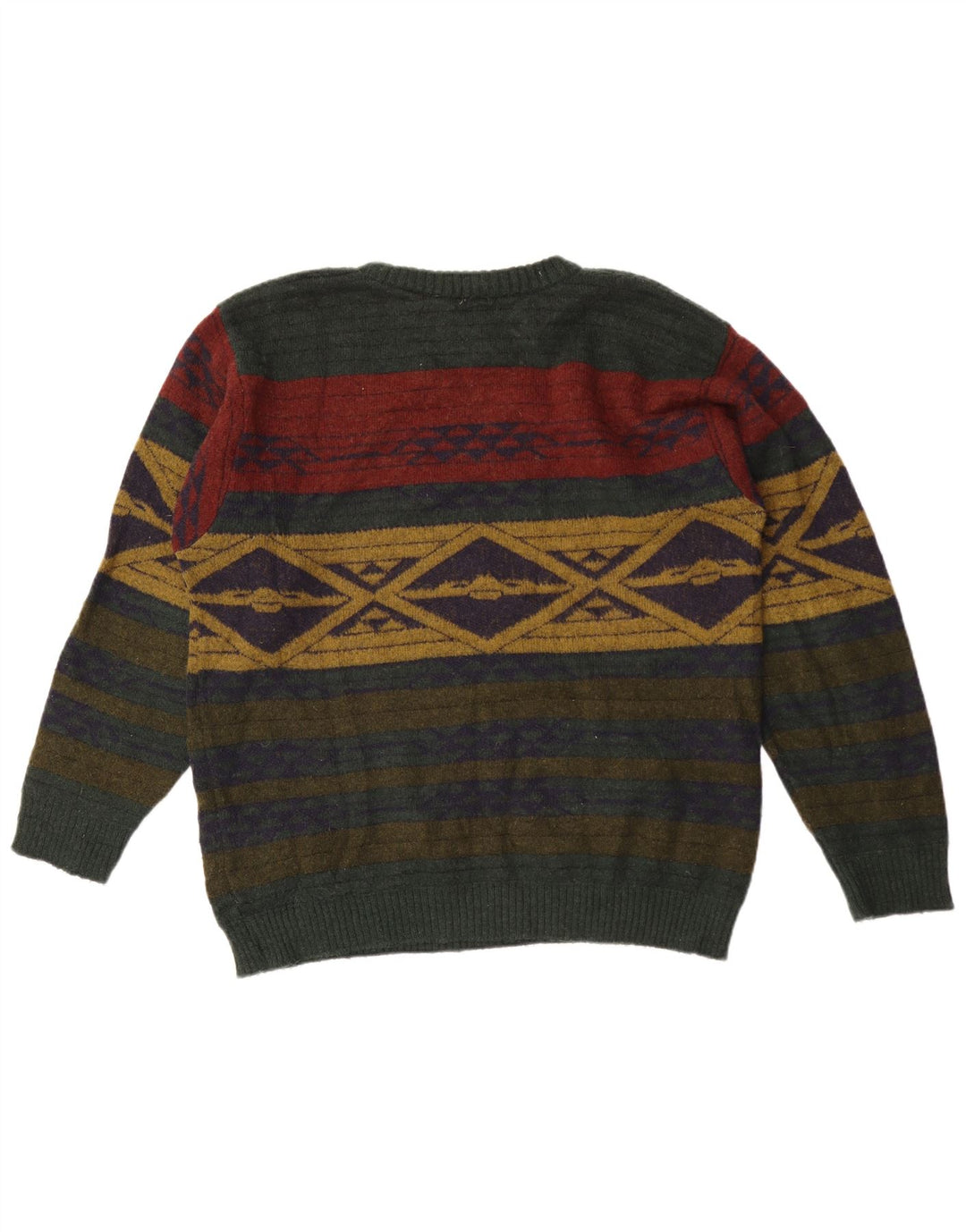 Alba Moda Suéter masculino com gola redonda grande cáqui geométrico