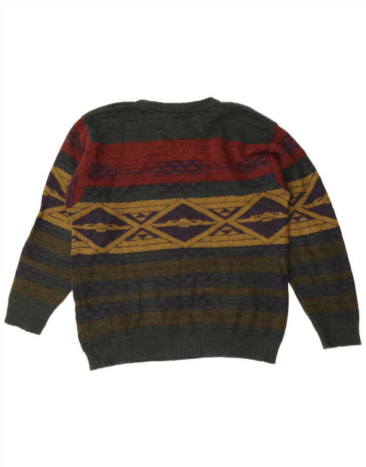 Alba Moda Suéter masculino com gola redonda grande cáqui geométrico