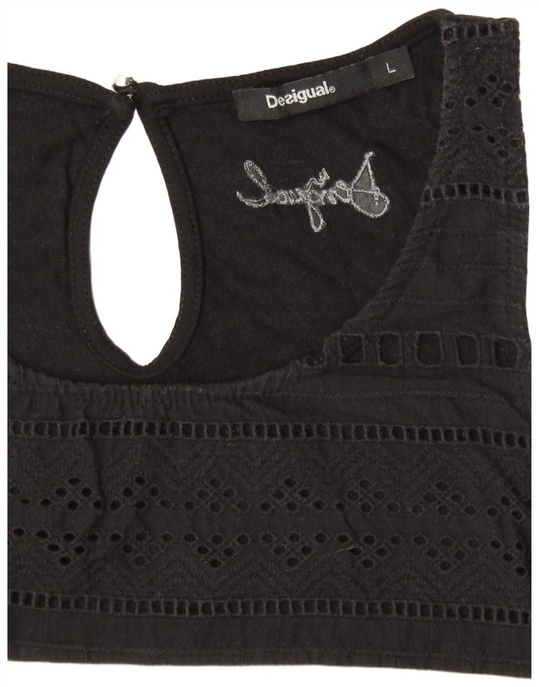 DESIGUAL Colete feminino gráfico top UK 14 grande listrado preto