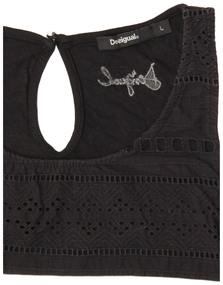 DESIGUAL Colete feminino gráfico top UK 14 grande listrado preto