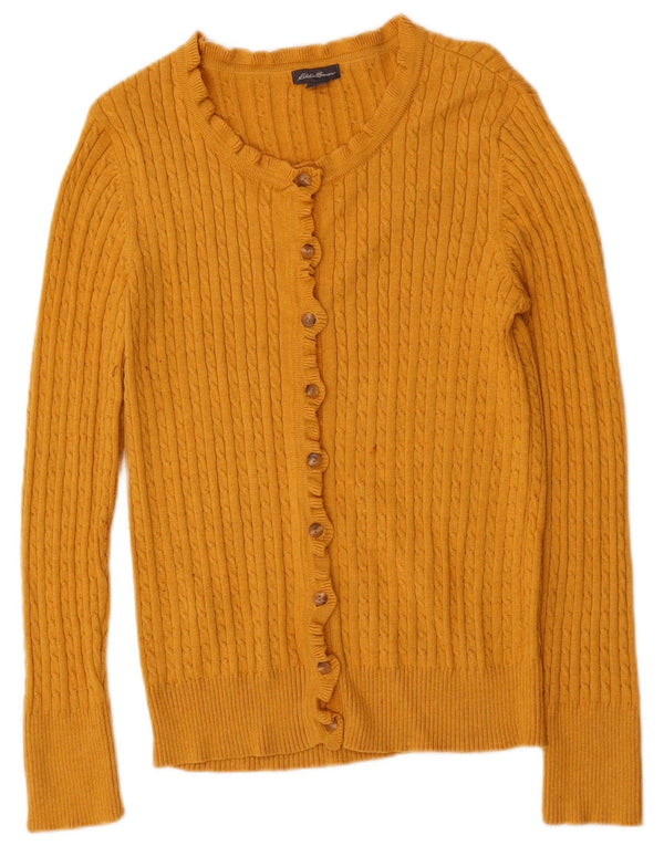 Suéter cardigã feminino Eddie Bauer Reino Unido 10 pequeno algodão amarelo