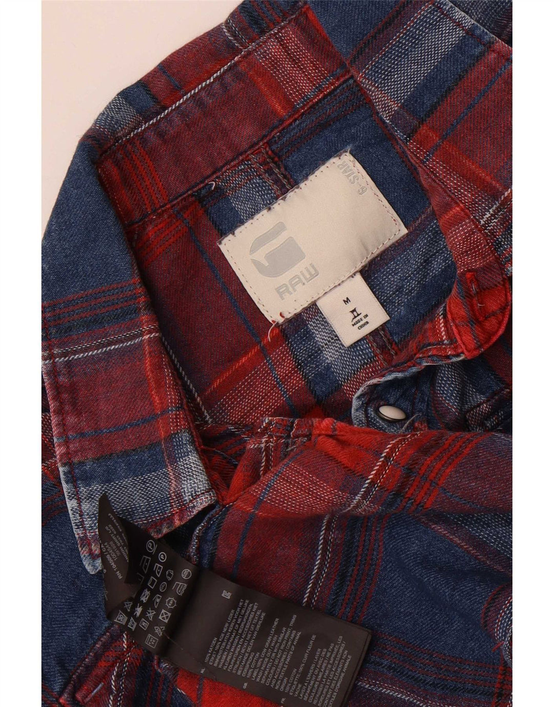 Camisa masculina G-Star de algodão xadrez azul médio