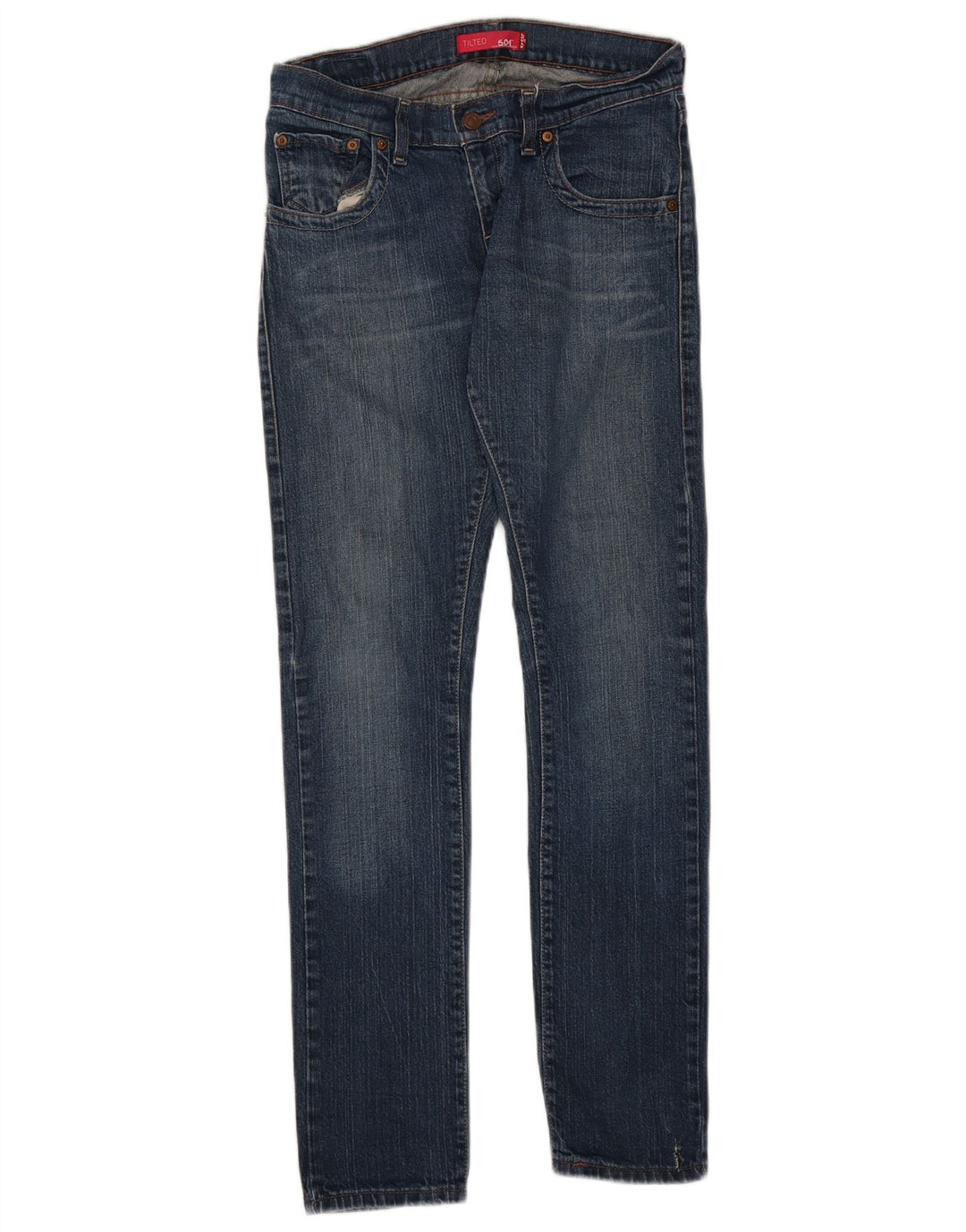 Calça jeans feminina Levi's 504 Tilted Slim US 5 médio W30 L32 azul algodão