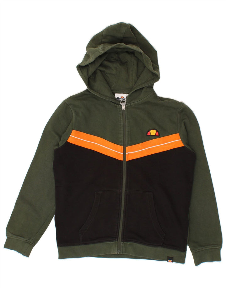 ELLESSE Boys Zip Hoodie Sweater 11-12 Years Green Colourblock Cotton Vintage Ellesse and Second-Hand Ellesse from Messina Hembry 