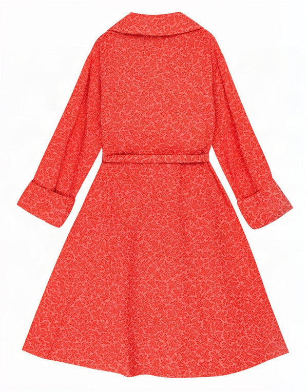 Vestido feminino vintage de manga comprida UK 10 pequeno floral vermelho