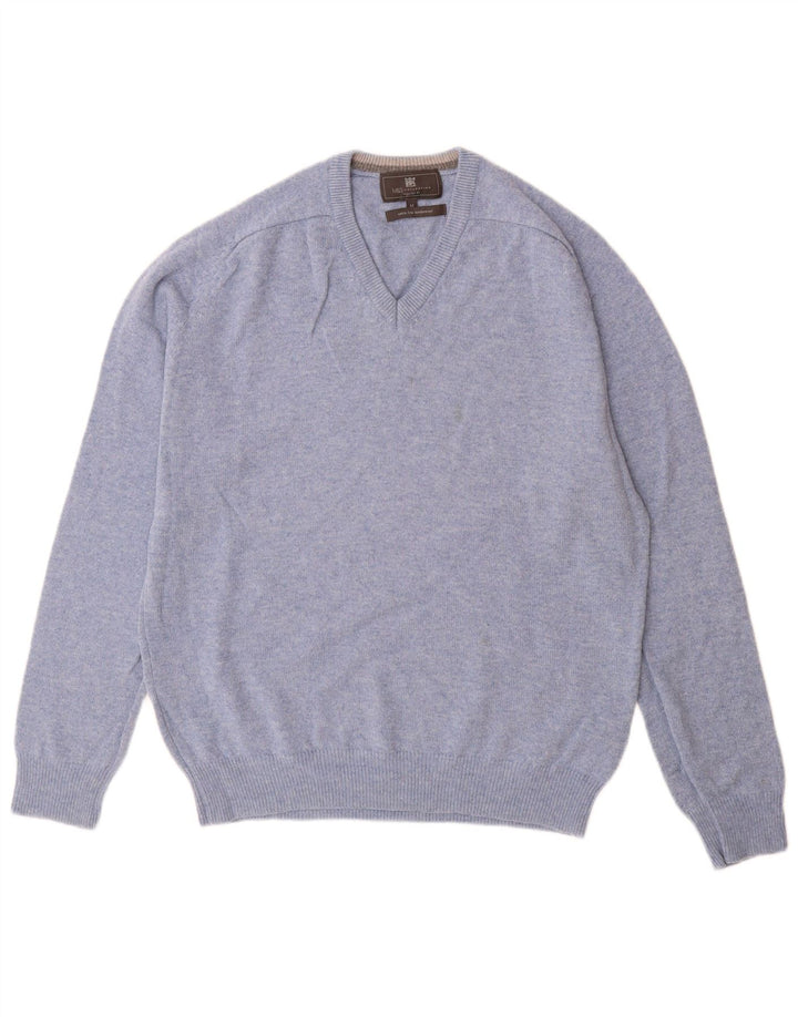 Suéter masculino Marks & Spencer com ajuste regular e decote em V azul médio