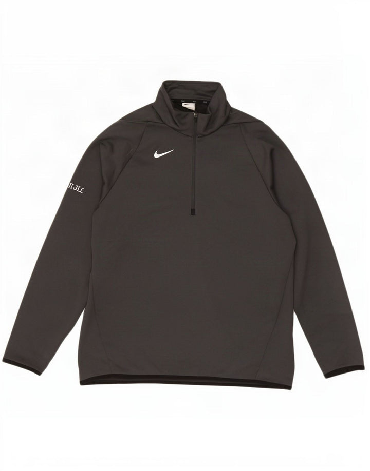 Pulôver masculino Nike Dri Fit com decote em zíper, moletom grande cinza poliéster