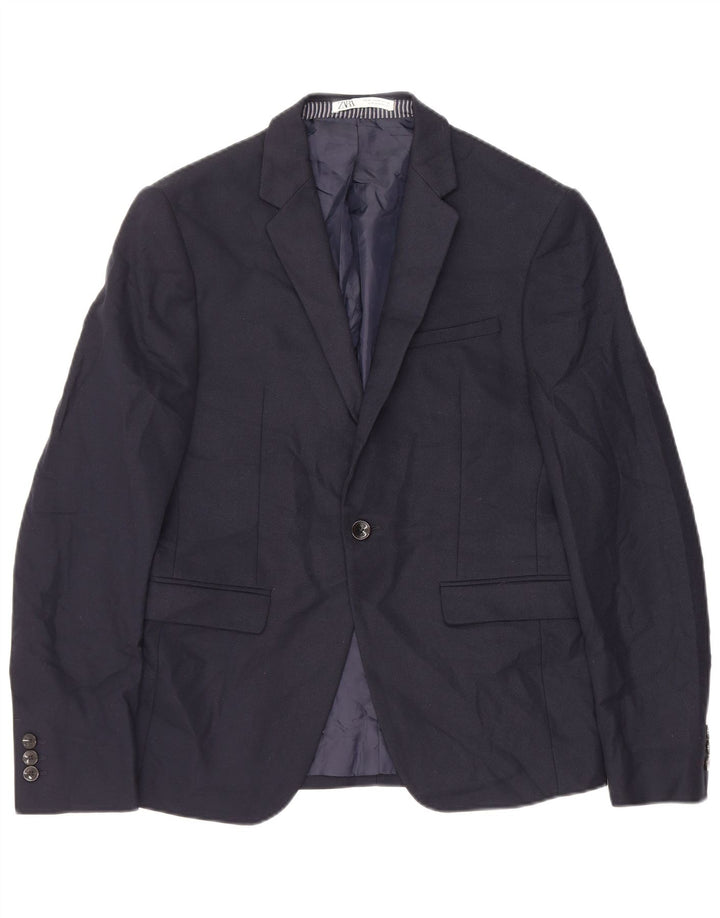 Jaqueta blazer masculina Zara com 1 botão UE 46 pequena azul marinho poliéster