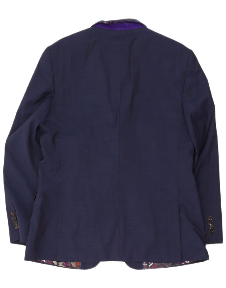 Jaqueta blazer masculina de 2 botões Ted Baker Reino Unido 44 2XL lã azul marinho