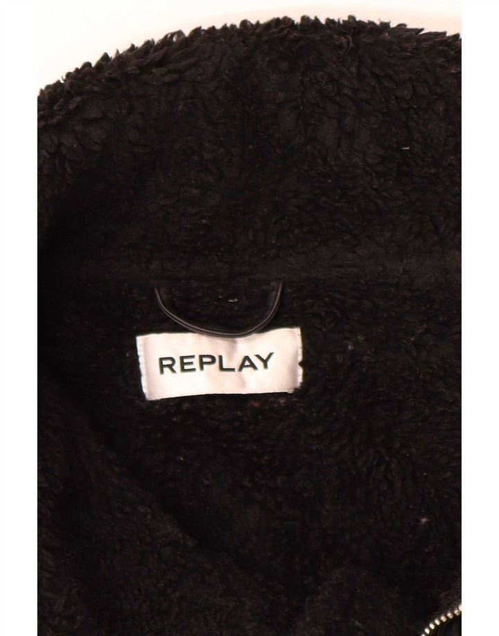 Jaqueta feminina Replay Graphic Sherpa UK 14 grande poliéster marrom