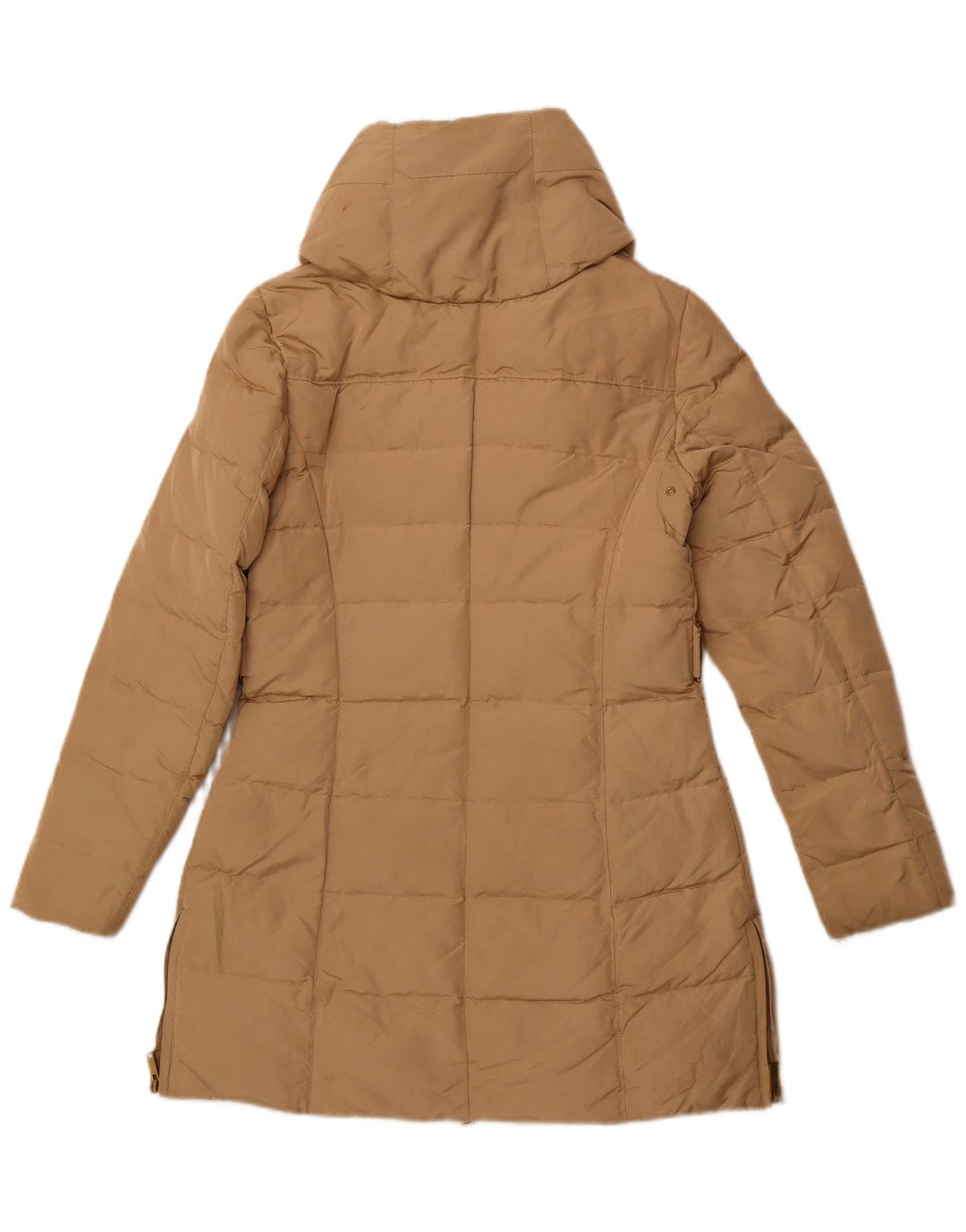 Casaco acolchoado com capuz feminino Zara UK 12 poliéster bege médio
