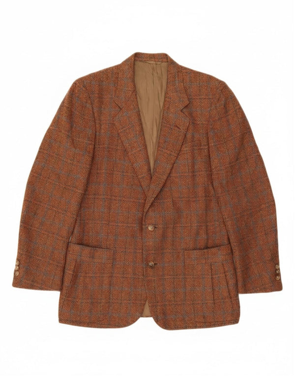 Jaqueta blazer masculina vintage com 2 botões IT 48 lã virgem xadrez marrom médio