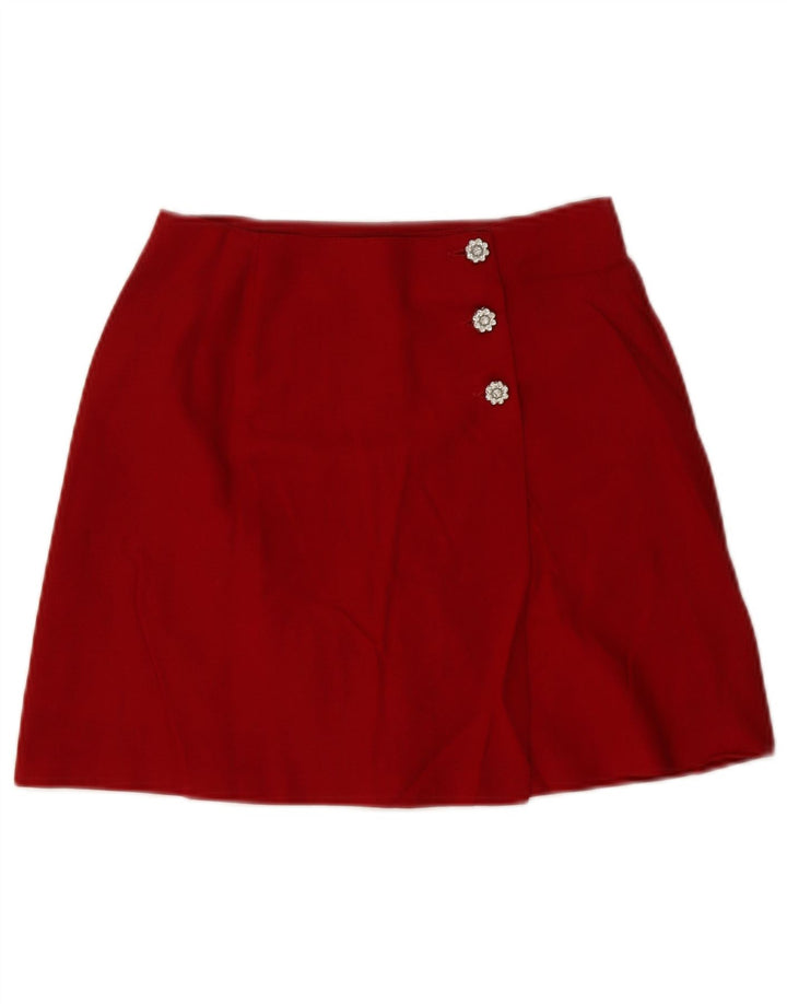 Mini saia envoltória feminina vintage média W28 lã virgem vermelha