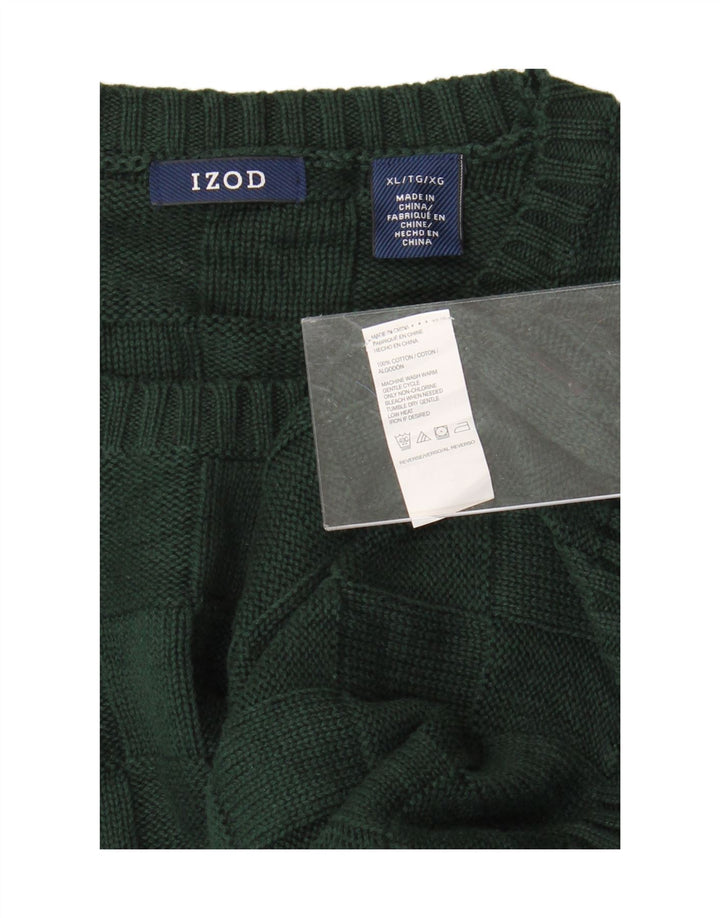 IZOD Mens Crew Neck Jumper Sweater XL Green Geometric Cotton Vintage Izod and Second-Hand Izod from Messina Hembry 