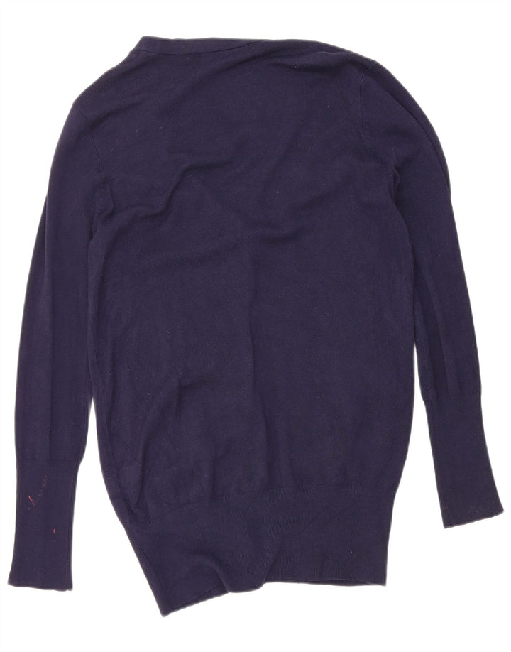 Suéter cardigã feminino Zara Reino Unido 16 grande rayon azul marinho